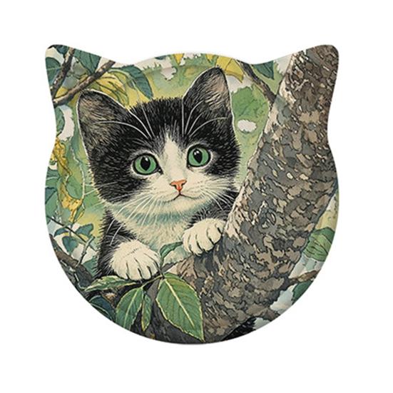 1/6Pcs Cartoon Cat Themed Ceramic Drink Coasters Water Absorbent Fantasy Atmosphere Coasters Home Kitchen Decor