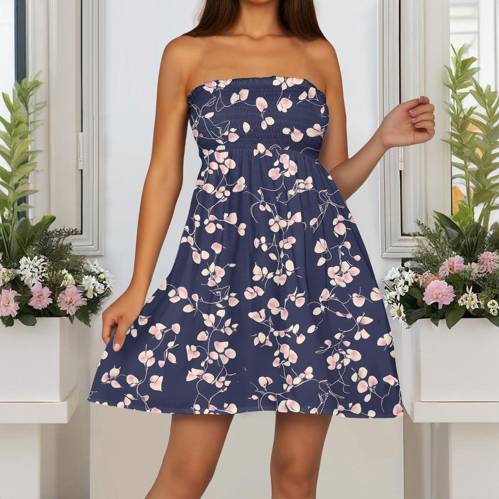 

Модное женское повседневное платье-бандо с цветочным принтом без рукавов XXL розовый