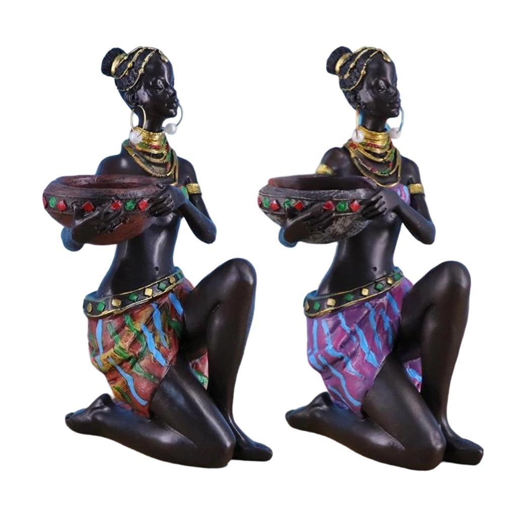 African Sculpture Desktop Ornament Tea Light Candle Holder Collectible Decorative Figurine for Bookshelf Housewarming Gift