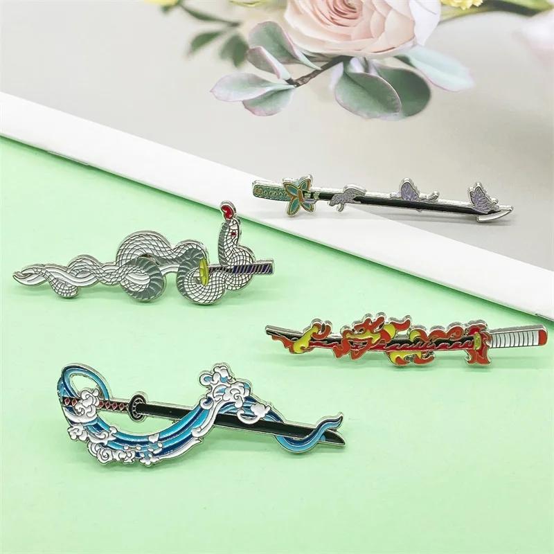 Metal Demon Slayer Pins Kimetsu No Yaiba Katana Badge Shinobu Brooches Tanjirou Sword Enamel Backpack Pin Anime Accessories Gift