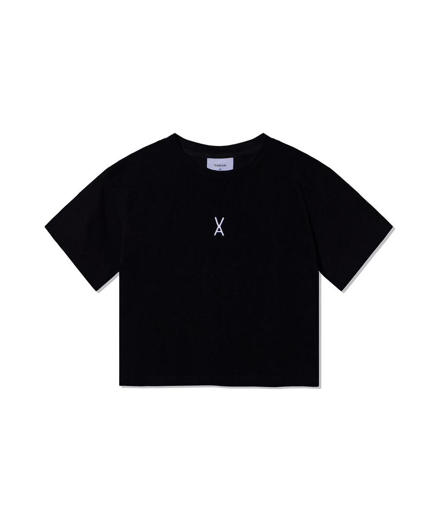 Bajal Va 3D Logo Crop Short Sleeve T-Shirt Black