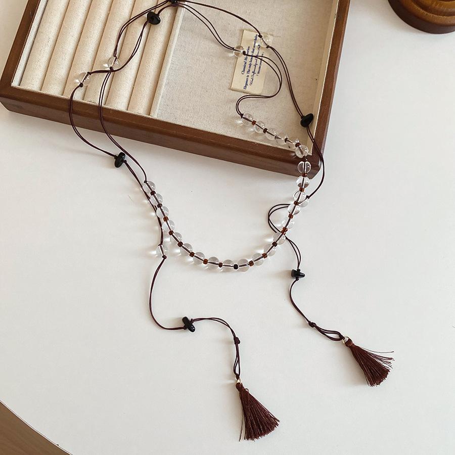 Ethnic Style Wax Rope Wood Bead Acrylic Woven Oval Waist Chain Temperament Belt Versatile Waist Jewelry