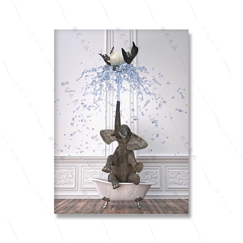 Funny Animals Elephant Giraffe Penguin Playing On Toilet Wall Art Poster Canvas Painting for Bathroom Toilet Nordic Decor Pictur