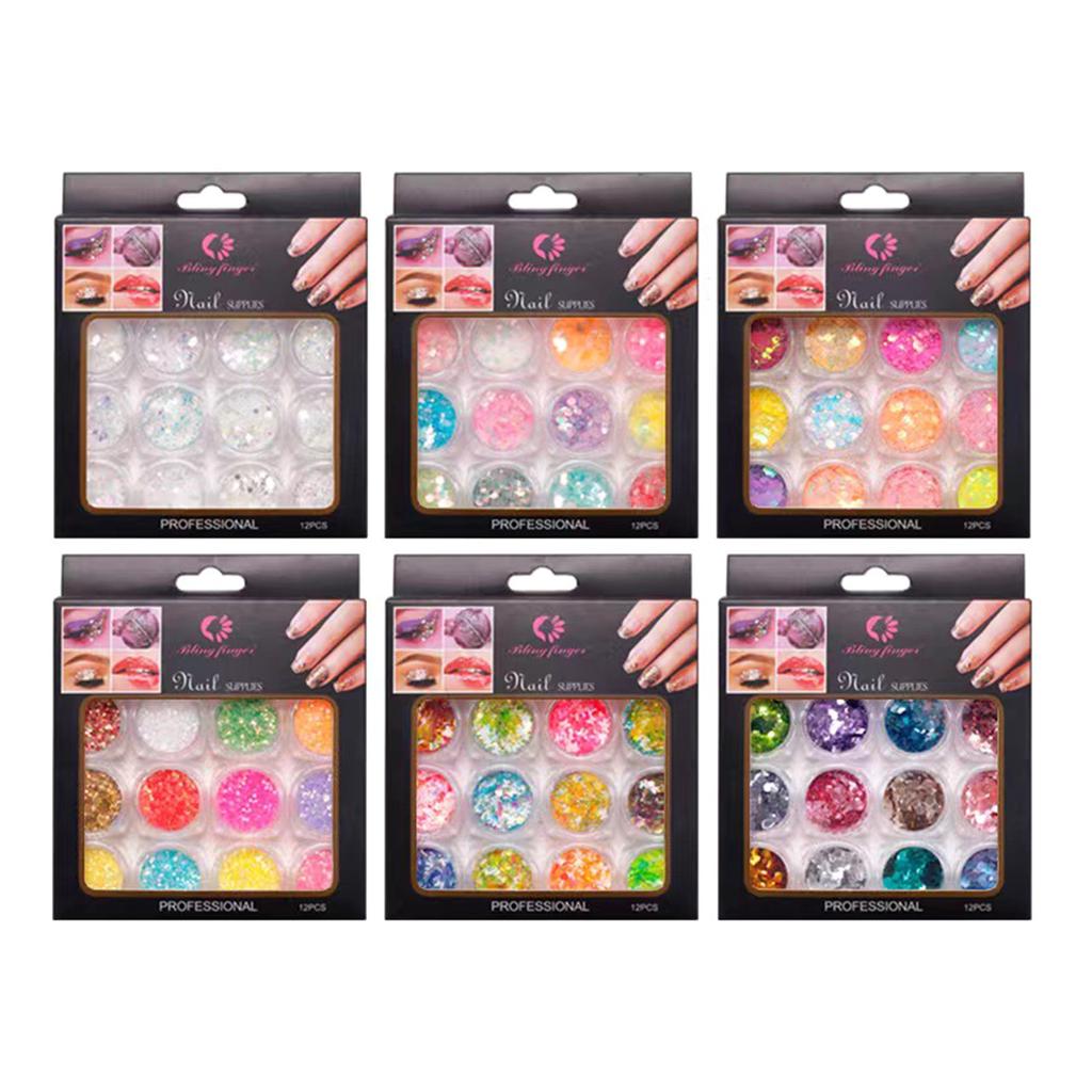 12Pcs Reflective Nail Art Powder Mixed Glitter Sequins Glitter Pigment Nail Crystal Sequins Nails Art Decoration