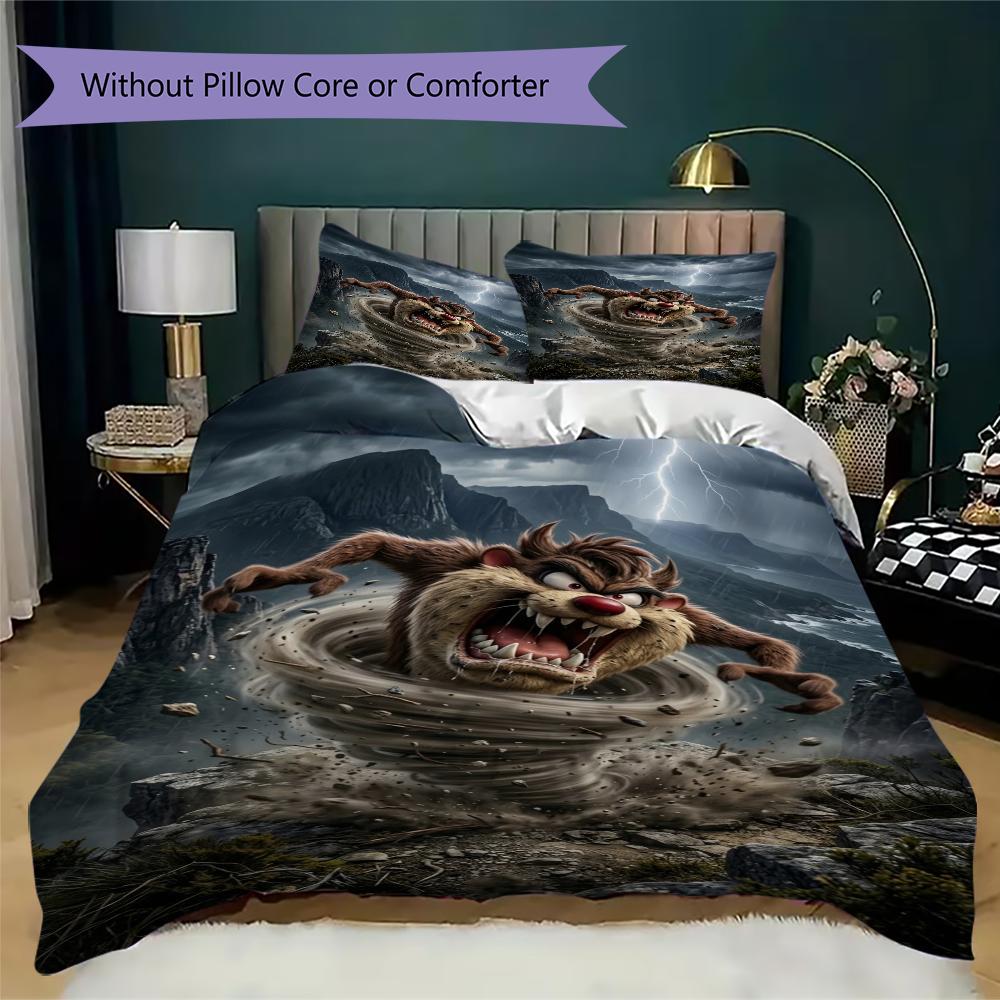 Tazmanian Devil Pattern Bedding Uilt Set Uilt Cover Pillowcase Home Decoration Birthday Gift (1 * Duvet Cover + 2 * Pillowcase Without Core)