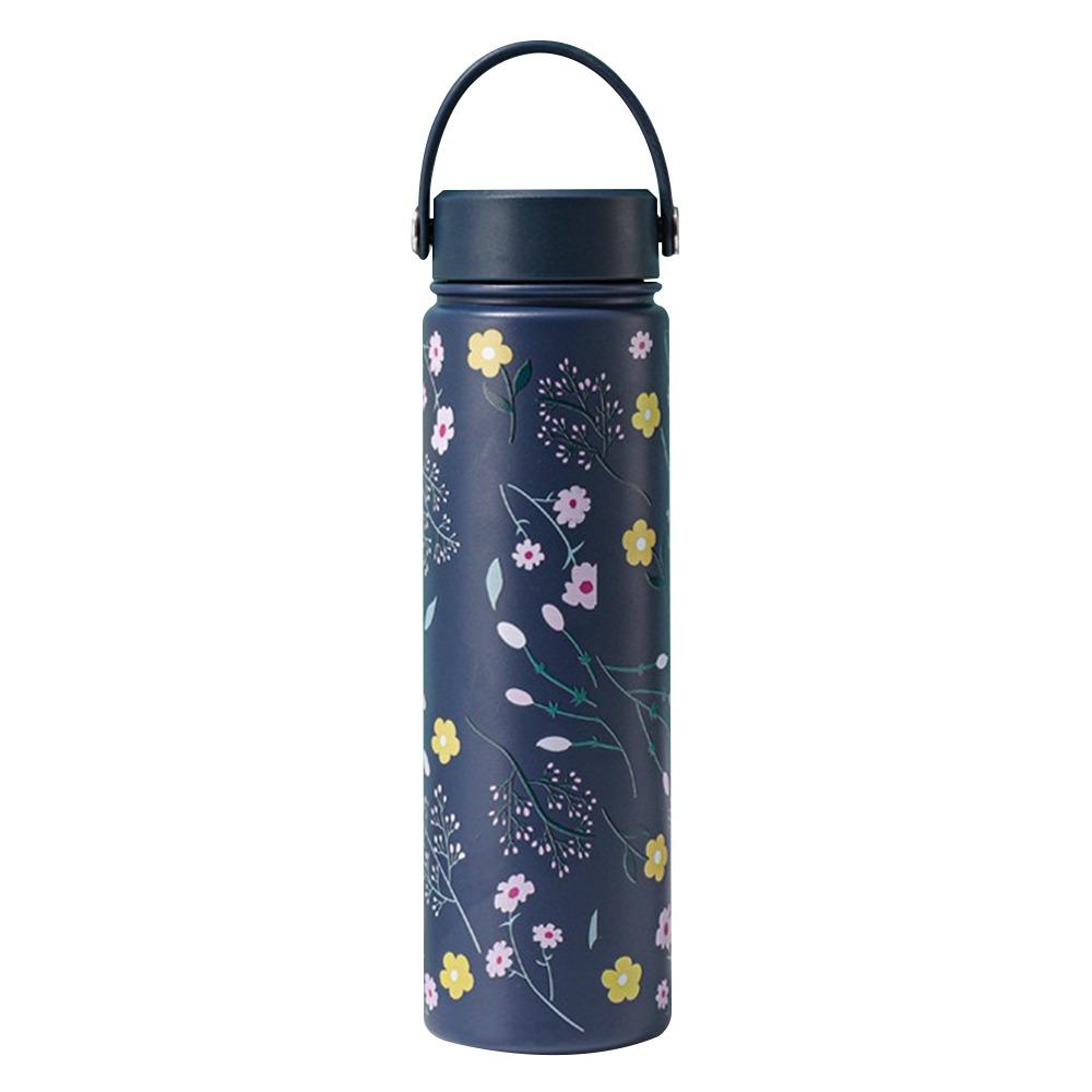 Stainless Steel Water Bottle Flower Printed Coffee Mug Vacuum Handy Cup  Outdoor Travel Office