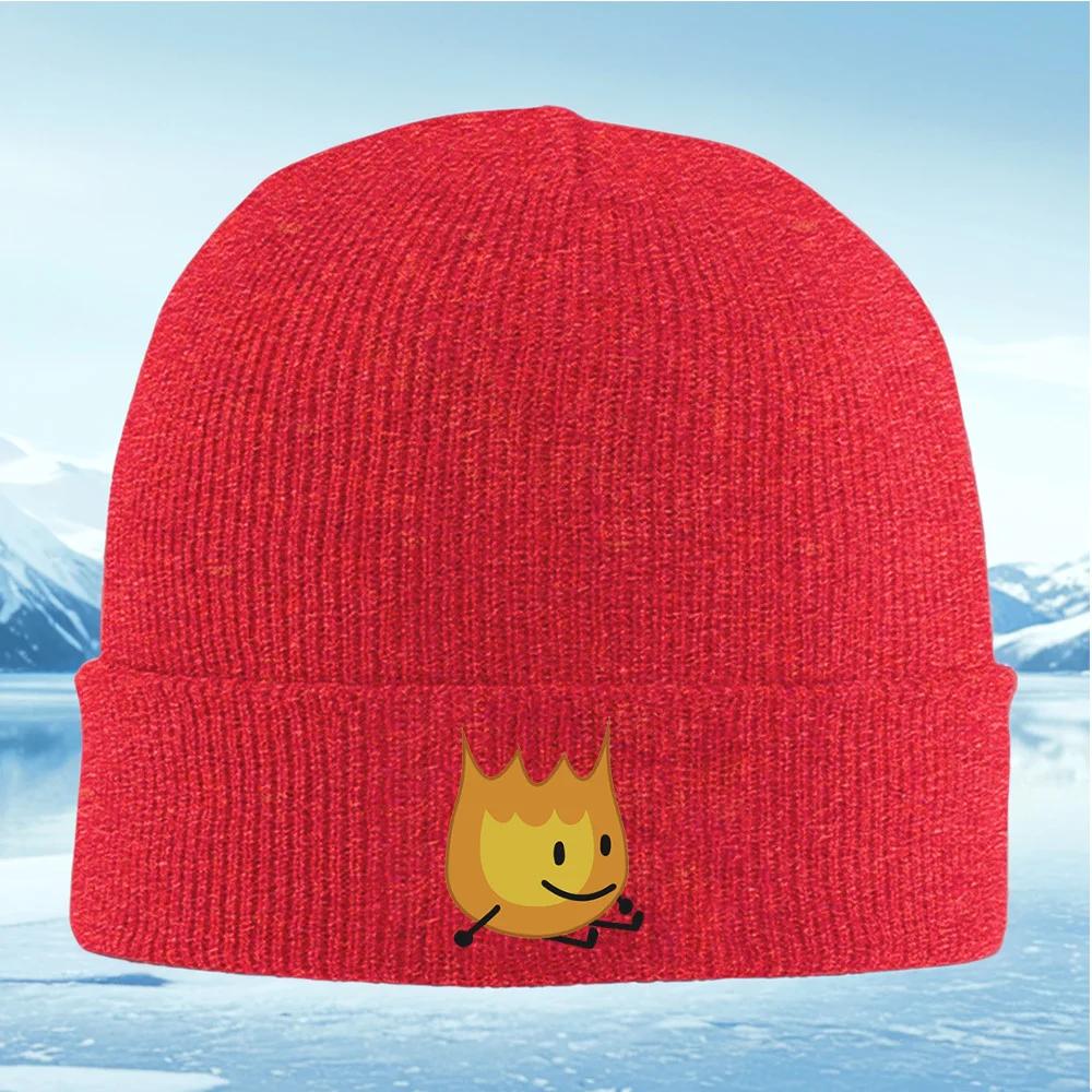 Smiling flame character with black eyes Unisex Women Unisex Knitted Hat Beanie Pullover Cap Winter Thermal Warm Christmas Outd