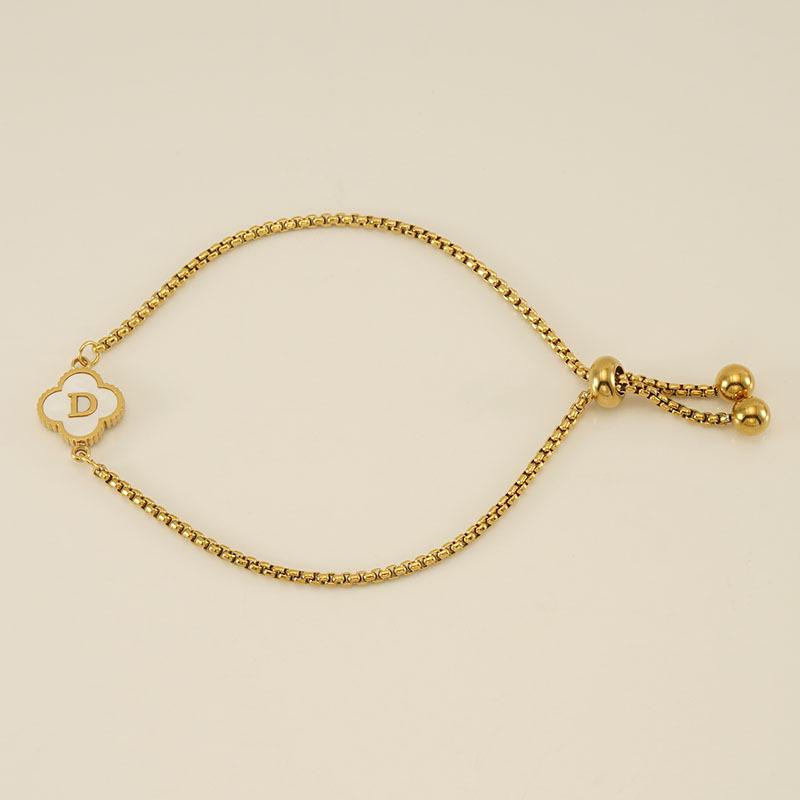 Elegant Stainless Steel Four-Leaf Clover Letter Bracelet - High-End Versatile Design