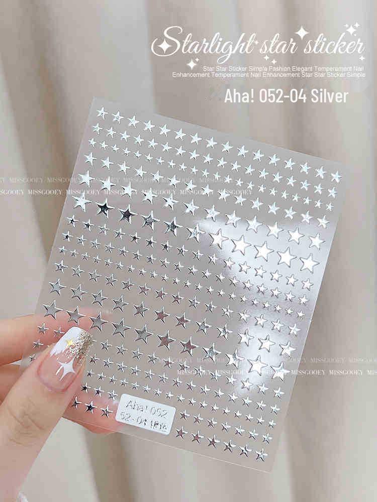 

3D золотые и серебряные наклейки для ногтей в виде звезд - интернет-тренд, маленькие самоклеящиеся украшения в виде звезд 052-4 серебряный