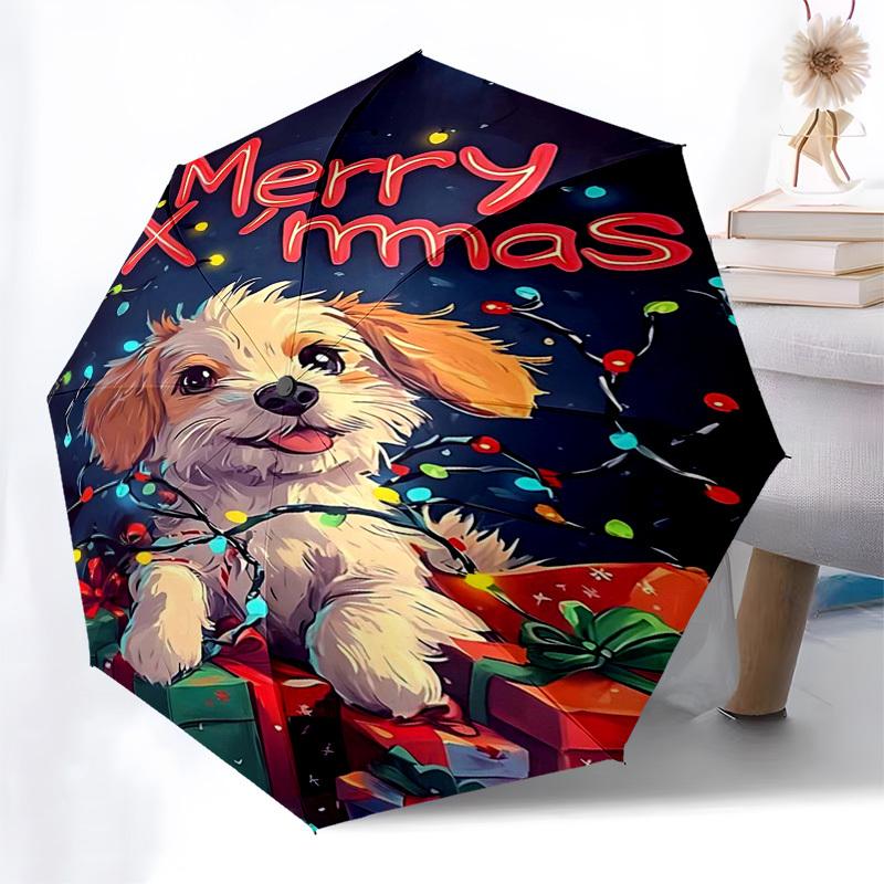 

1pc Merry X mmas! Automatic Folding Umbrella, Portable 3-Fold Design with 8-Bone Iron Frame, Perfect Outdoor for Fans, Travelers, Daily Use, and Festi