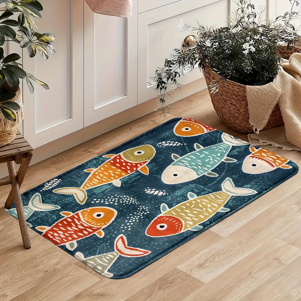 Cartoon Colorful Fish Carpet 2pc Kitchen Rug Doormat Welcome Mat Living Room Carpet Rug For Bedroom Home Decoration