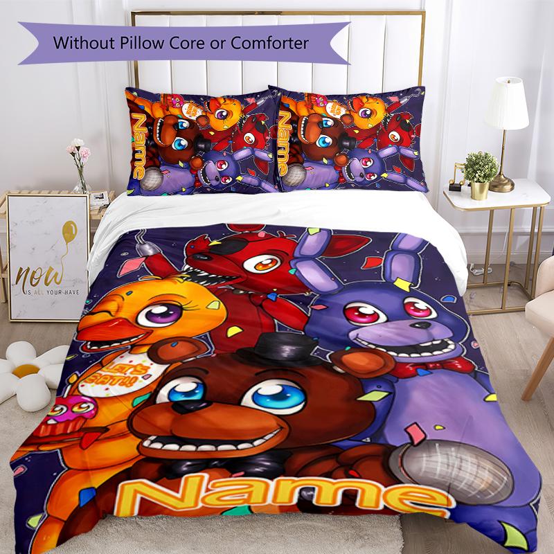 3pcs Custom Name Five Nights At Freddy's Bedding Set Duvet Cover Closure Includes 1 Duvet Cover & 2 Pillowcases for All Seasons Bedroom Decor