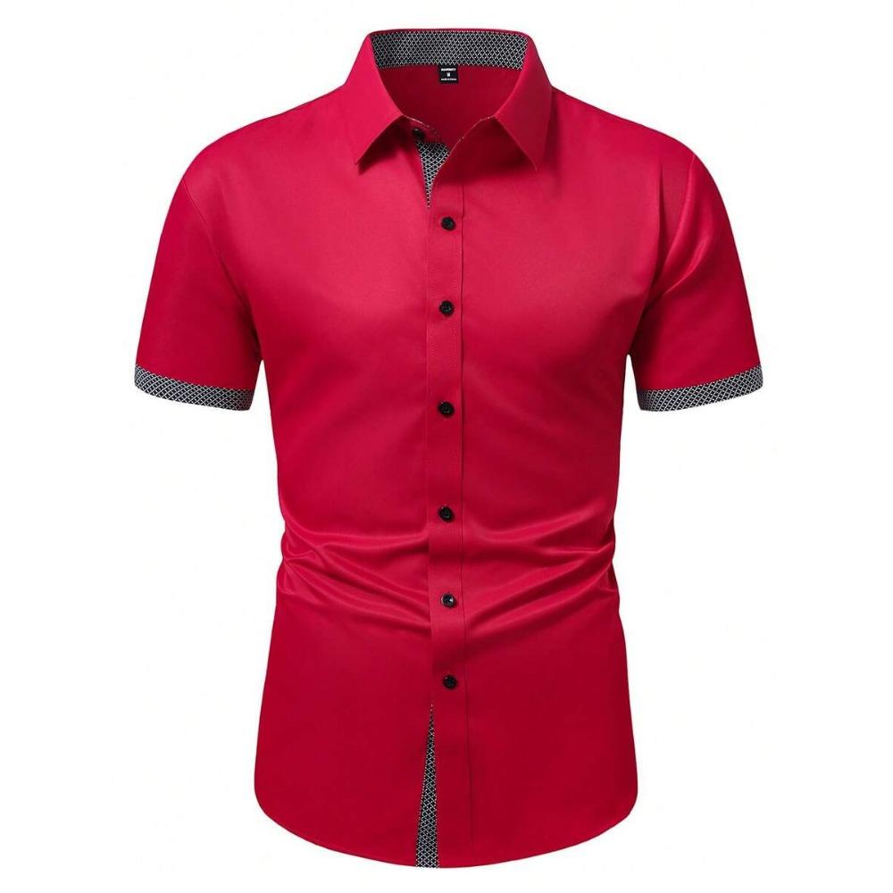 Camicia a maniche corte color block da uomo Primavera Estate Camicie casual da uomo Stile semplice Top 100% Poliestere