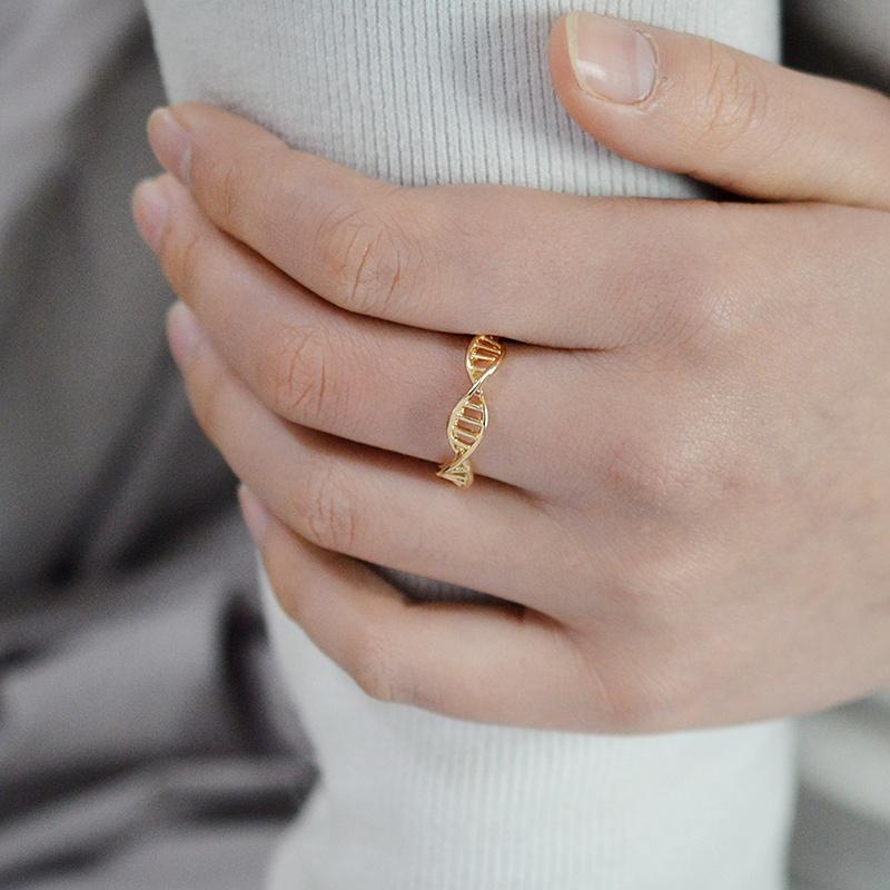 Minimalistischer DNA-Ring für Frauen, Wissenschaft, Chemie, Biologie, Molekül-Helix-Ringe, Gold, Silber, modischer Arztschmuck
