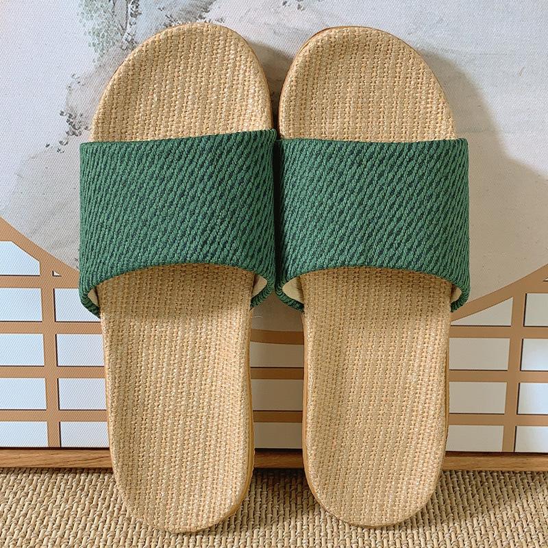 Fashion 2024 Summer New Linen Slippers Couple Summer Thick Bottom Slippers Home Indoor Comfortable Non Slip Slippers