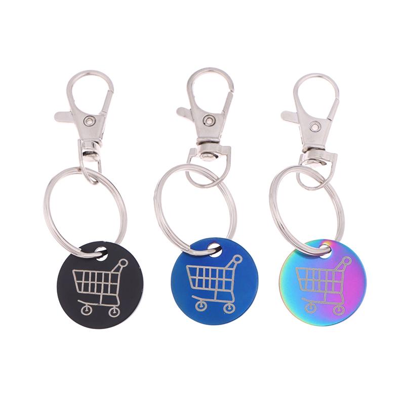 Shopping Trolley Tokens Key Ring With Carabiner Hook Mini Metal Supermarket Cart Remover Coin Label Keychain For Unisex