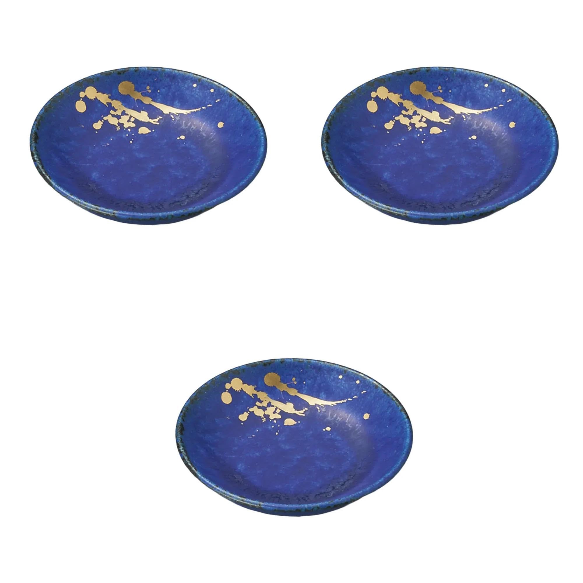 

Set of 3 Lapis Lazuli Glazed Small Plates x Setomonohonpo Gold-Splash [8.2 2cm]