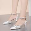 Summer 5cm Round Heel Wedding Dress Bridal Shoes Shaped Heel Pearl Sandals Water Diamond White Sandals Gold Silver Pumps 35-43