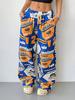 Women Street Hip Hop Style Printed Pocket Loose Casual Wide Leg Long Pants