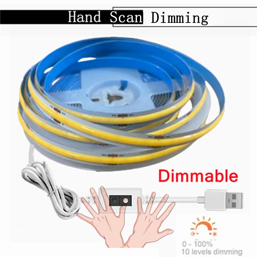 

Суперяркая светодиодная лента USB DC 5V COB 1м 2м 3м 4м 5м с ручным сканированием/регулируемым сенсорным выключателем/кнопочным выключателем 320 светодиодов/м Warm White&5V-USB-8MM&3m