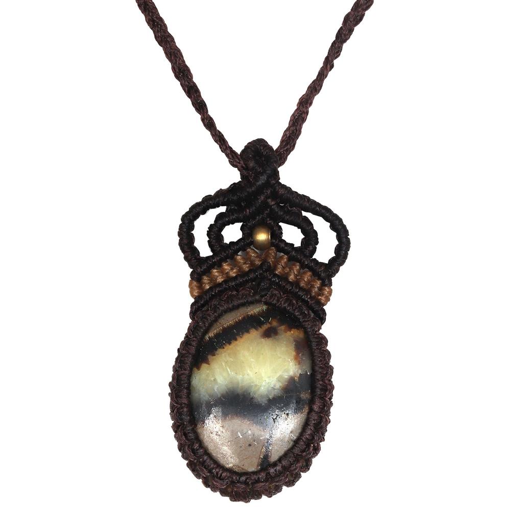 Septarian Jasper Macrame Thread Gemstone Handmade Jewelry 20-36''Ad Necklace