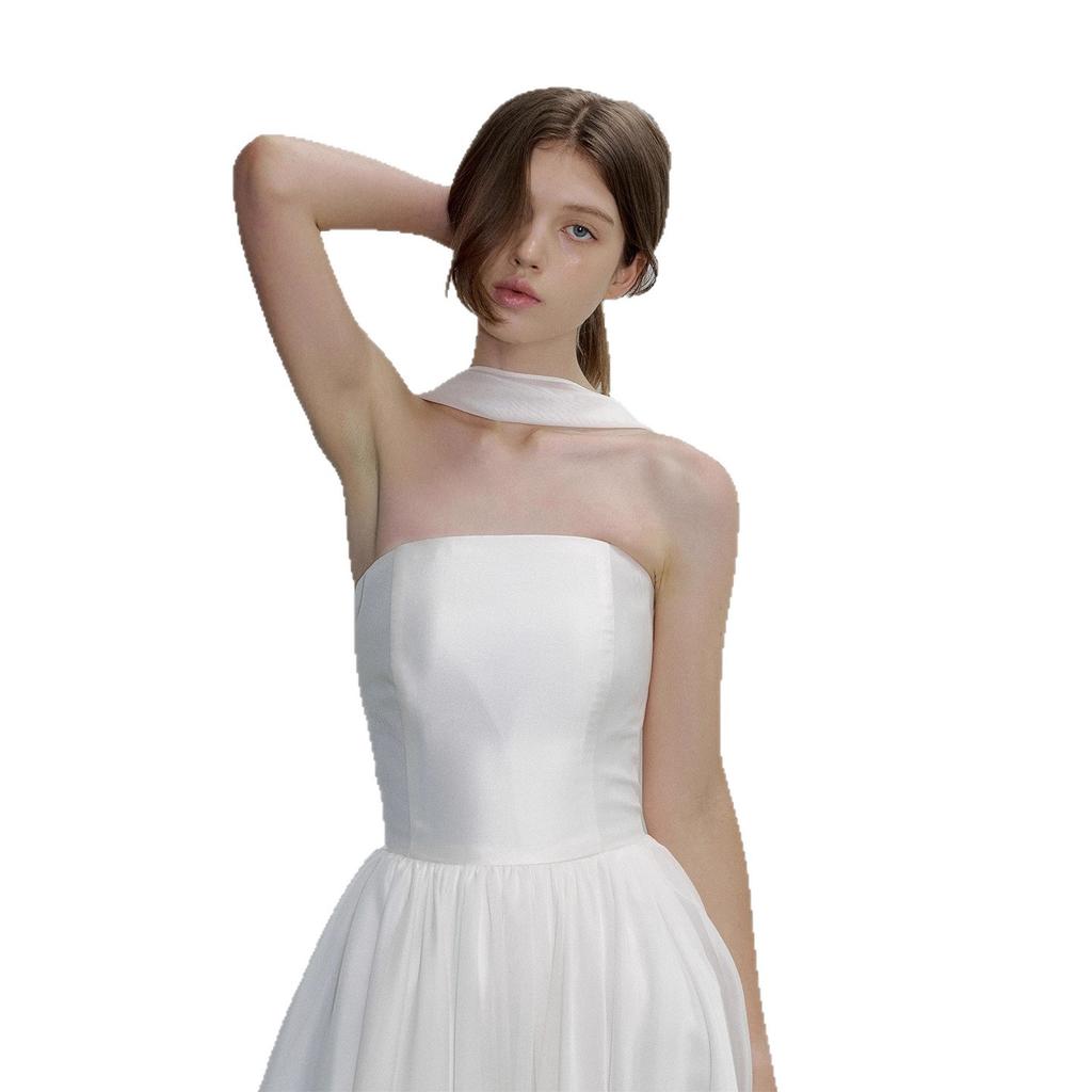 Elegant and Simple Tube Top Wedding Dress Removable Scarf Temperament Bride Travel Photography Light Wedding Dress Lawn Wedding Mori Main Dress
