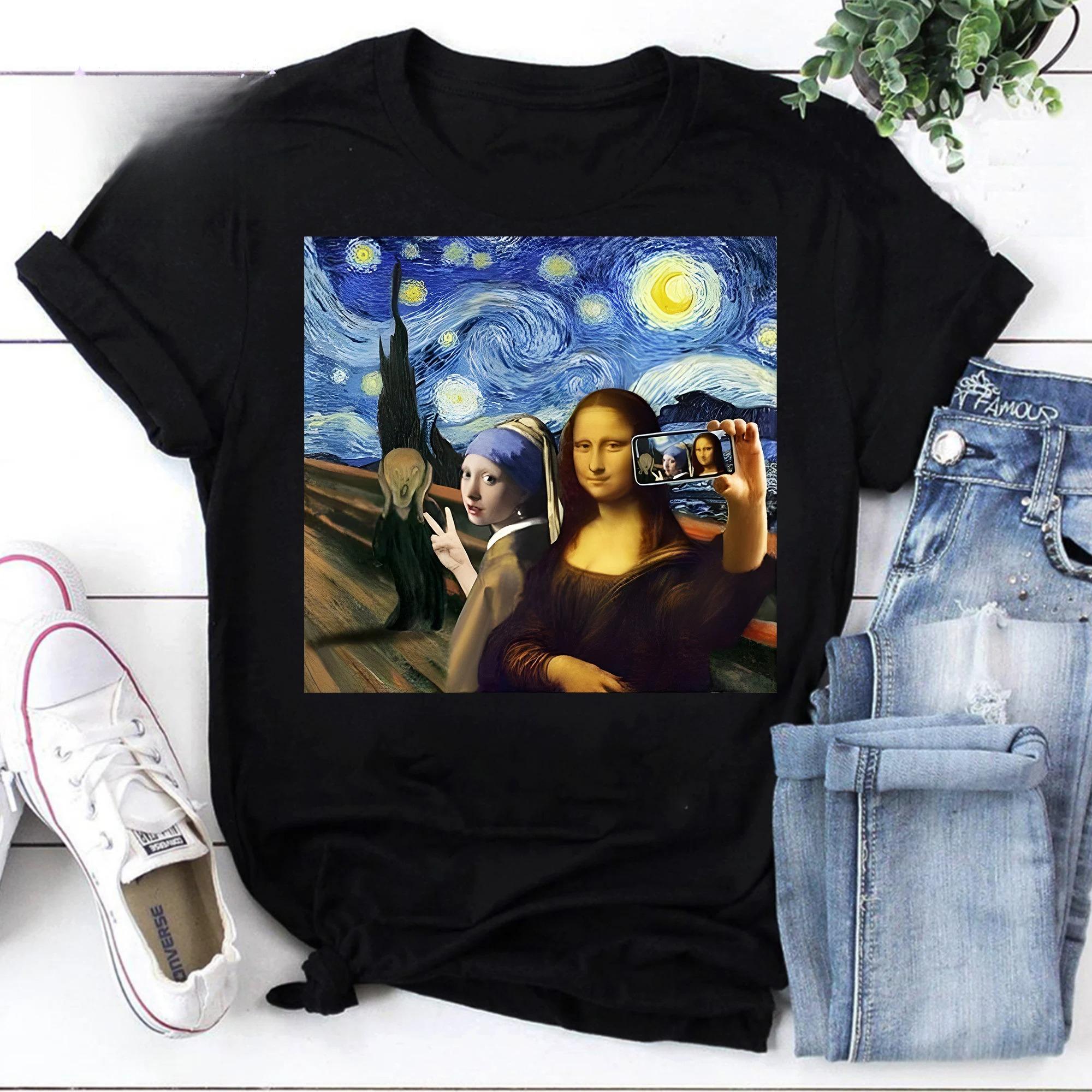 

Mona Lisa Scream and Selfie Starry Night Van Gogh Vintage Tee Starry Night Shirt Mona Lisa Shirt, Funny Mona Lisa Van Gogh Shirt 4XL
