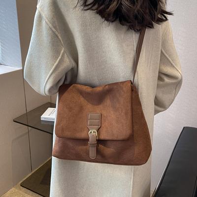 Velvet Postman Bag Women's Fashion New High Capacity Commuter Bag Simple and Versatile Solid Color Suede One Shoulder Crossbody