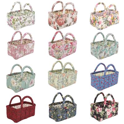 Cesto de Roupa Floral Dobrável com Alças Cesto de Armazenamento de Tecido Estilo Pastoral para Apartamento Pequeno Dormitório Closet