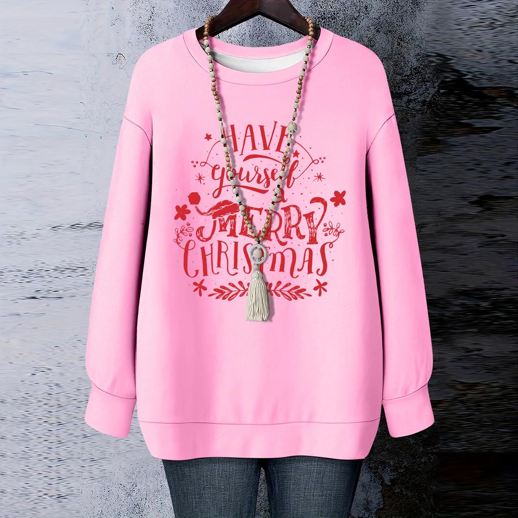 Ladies' Christmas Printed Round Neck Long Sleeved T-shirt Sweatshirt Top
