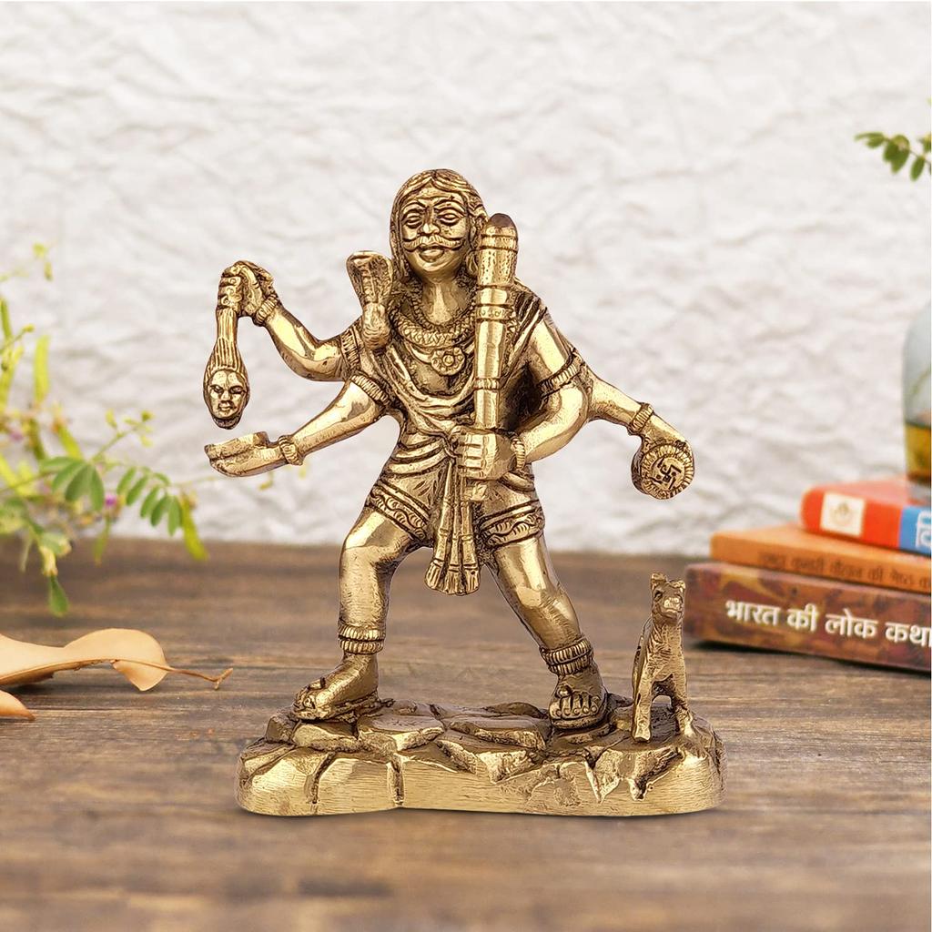 Gold Kaal Bhairav Idol, Bhairo Baba, Kaala Bhairava Dev Sculpture, Brass -7 Inch