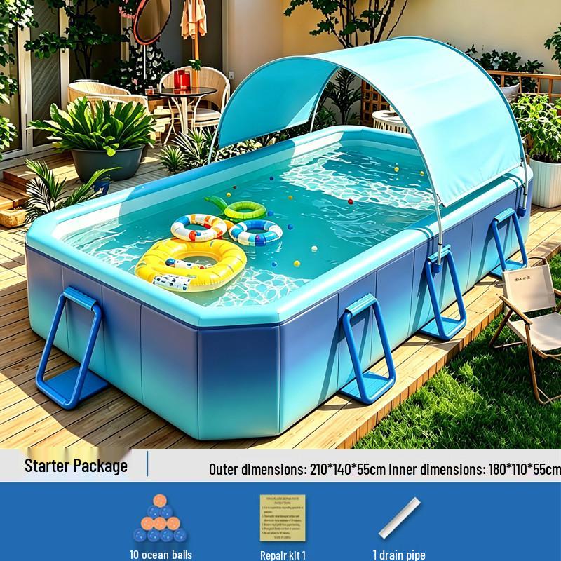 Inflatable Children's Swimming Pool with Slide - No Inflation Needed, Thickened Foldable Design for Home and Outdoor Use