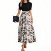 Women's Fashion Casual Belt Short Sleeve Round Neck Floral Stitching Elegant Temperament Dress