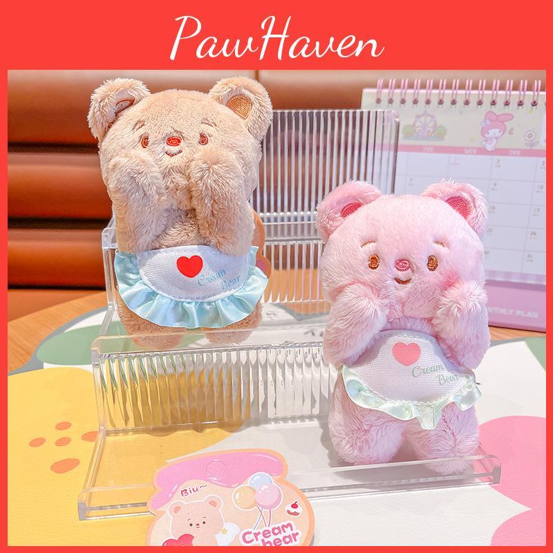 Playful And Fun Plush Cream Bear Face Keychain Cute Accessory For Bags Keys And