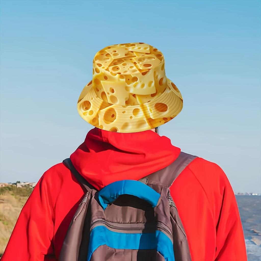 Seamless Cheese Pattern Printed Fisherman Hat Stylish Sun Hat for Men Women Fun Unique Design with Realistic Cheese Texture