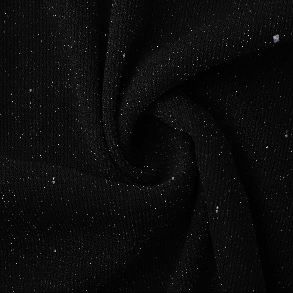 Modă Femei Top cu Mâneci Lungi, Decolteu în V, Plasă Sclipitoare Embosată cu Folie Aurie, Croială Lejeră