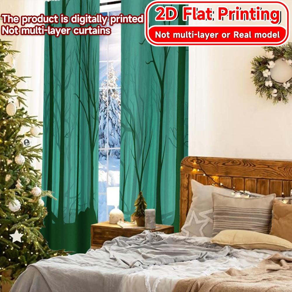 2pcs   2D FLAT PRINTING Curtains (Without Rod) Mystic Forest Christmas holiday curtains with digital printing Versatile Polyester