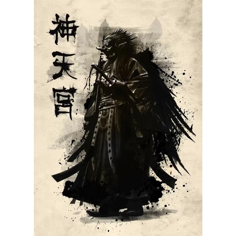Japanisches Samurai Leinwandgemälde Wandkunst Charakter Poster und Drucke Heimdekorationsbild für Wohnzimmer Schlafzimmer Ästhetisch