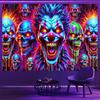 2D Blacklight Evil Clown Backdrop with Glowing Skulls Halloween Party Decor