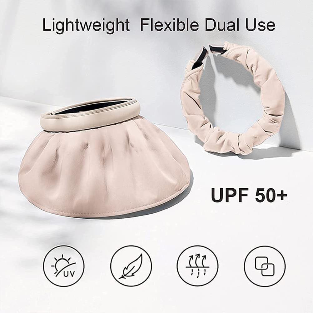 2 In 1 Foldable Sun Hat Sunscreen Anti UV Hair Hoop Sun Visor Summer Beach Hats for Women Girls