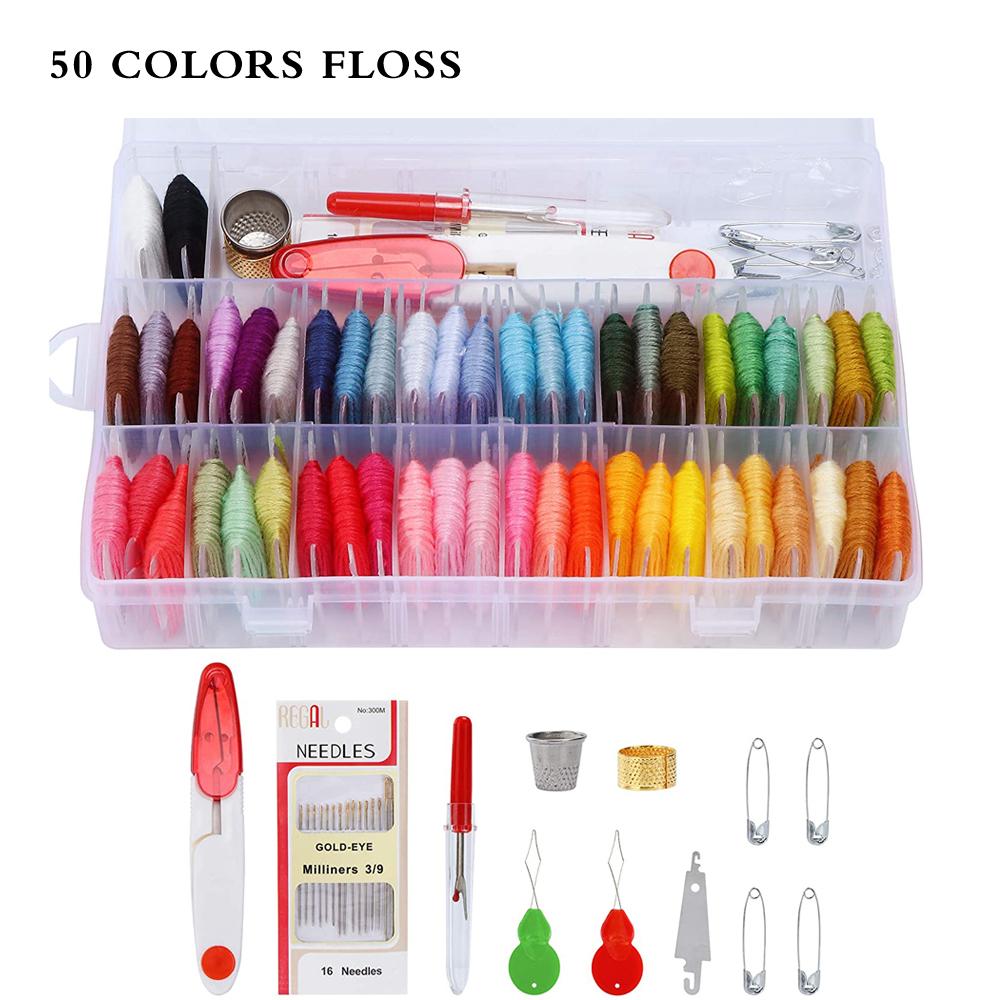 100/50 Colors Embroidery Floss Set Cross Stitch Thread Friendship Bracelets Floss with Organizer Storage Box Cross Stitch Tools