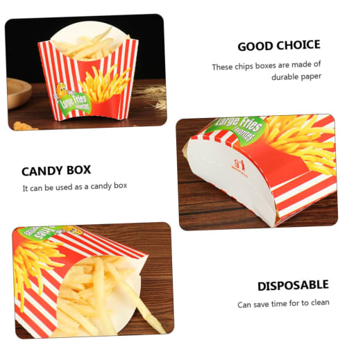 Mipcase 200-Piece Box French Fry Boxes, Snack French Fry Boats, Food Trays, Disposable French Fry Cases, Chip Packaging Boxes, Cartons, Highlight Red