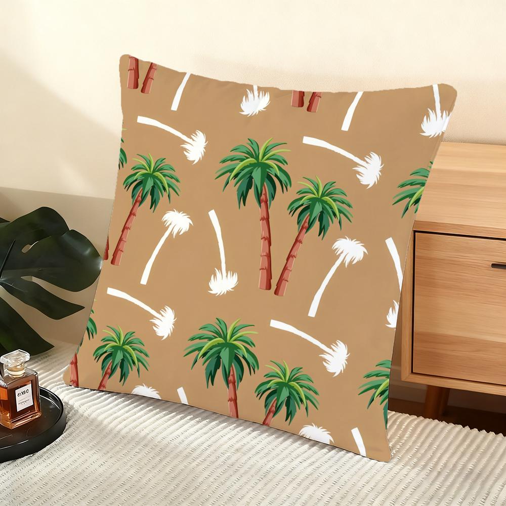 Palm Tree Pattern Cushion Cover Soft Short Plush Pillow Cover Smooth Cozy Texture Aesthetic Cushion Case Home Decor