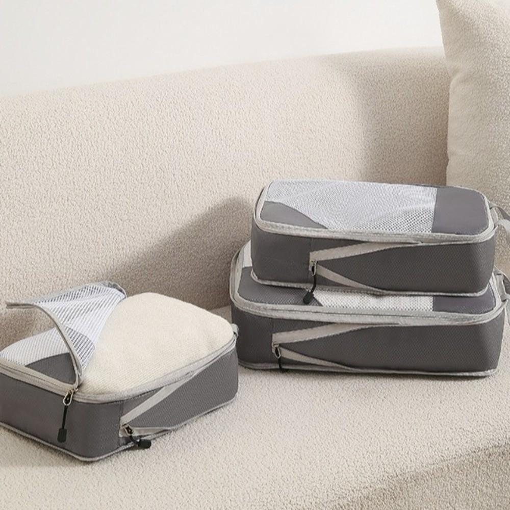 3pcs Large Capacity Travel Compression Bags Extensible Zipper Closure Travel Organizer Cubes Space Saving Multifunctional