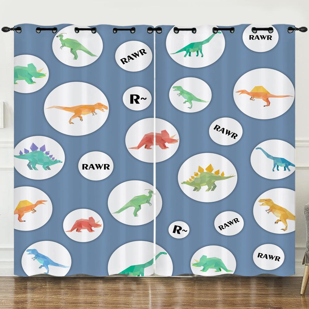 Curtain Cartoon Dinosaur Chameleon 3D Digital Printing Blackout Curtain Punching