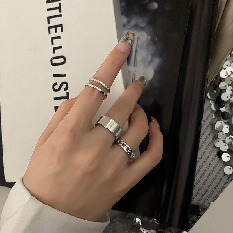 10Pcs Punk Simple Rings Set Zinc Alloy Color Geometric Hollw Wide Ring Set Women's Vintage Joint Hiphop Finger Rings Zircon