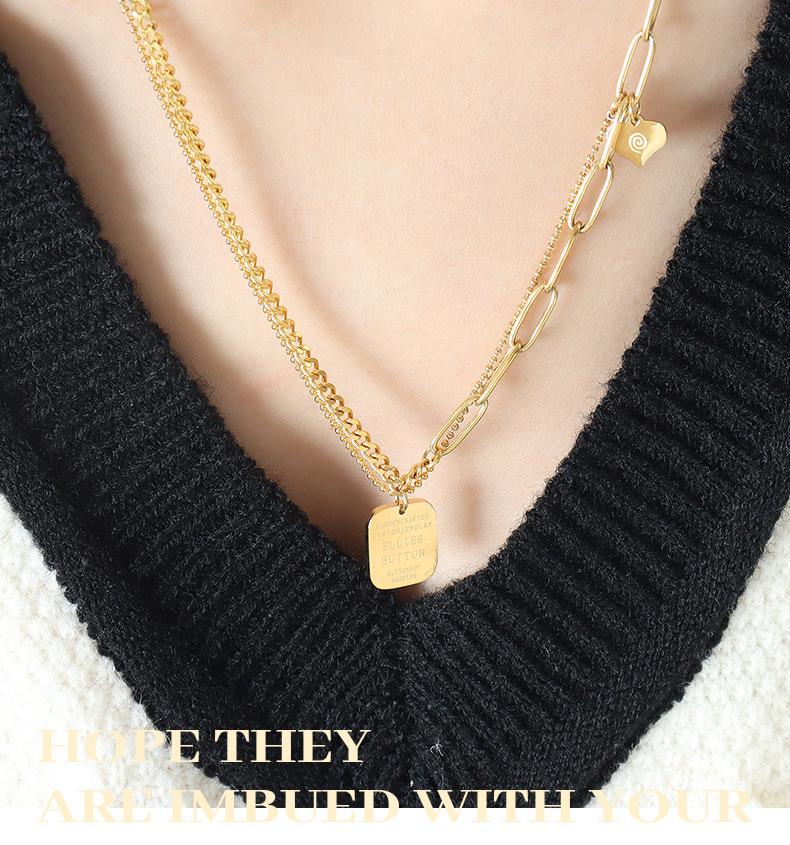 18K Gold-Plated Geometric Letter Pendant Necklace - Durable & Fashionable Titanium Steel Jewelry