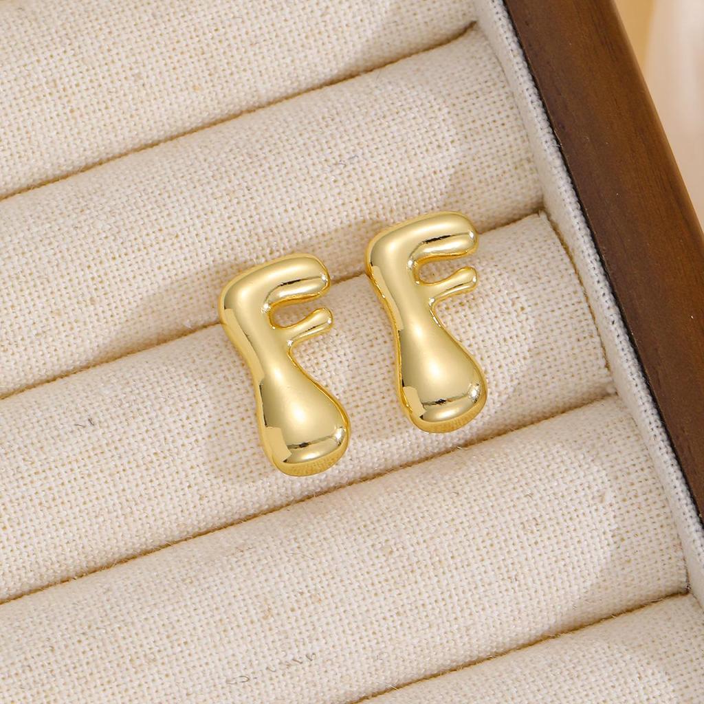 18K Polished Cute Bubble 26 Alphabet Stud Earrings - Minimalist Ear Jewelry