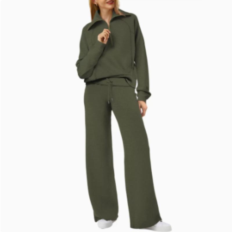 Lässiges Swear Set für Damen für Frühling/Herbst, Reißverschluss Langarm-Sweatshirt und Weitbeinige Hose 2-teiliges Set