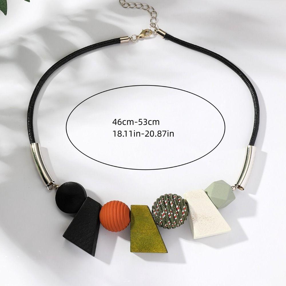 Beads Simple Geometric Necklace Colorful Ethnic Style Necklace Personality Wood Necklace  Daily